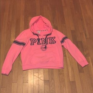 Pink and blue PINK pullover quarter zip hoodie